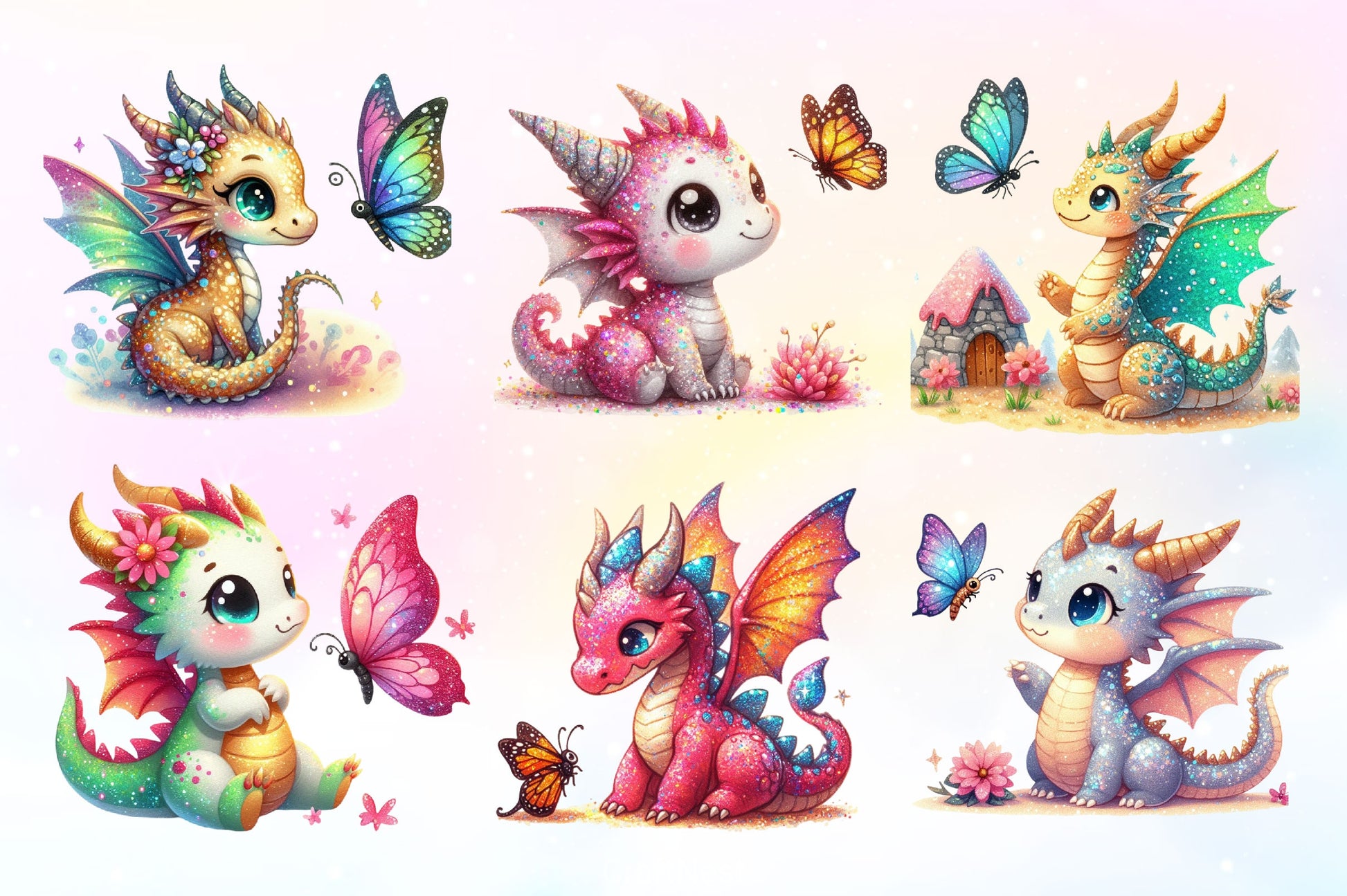 Cute Dragon With Butterfly Clipart Bundle 2 - CraftNest - Digital Crafting and Art