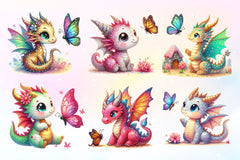 Cute Dragon With Butterfly Clipart Bundle 2 - CraftNest - Digital Crafting and Art