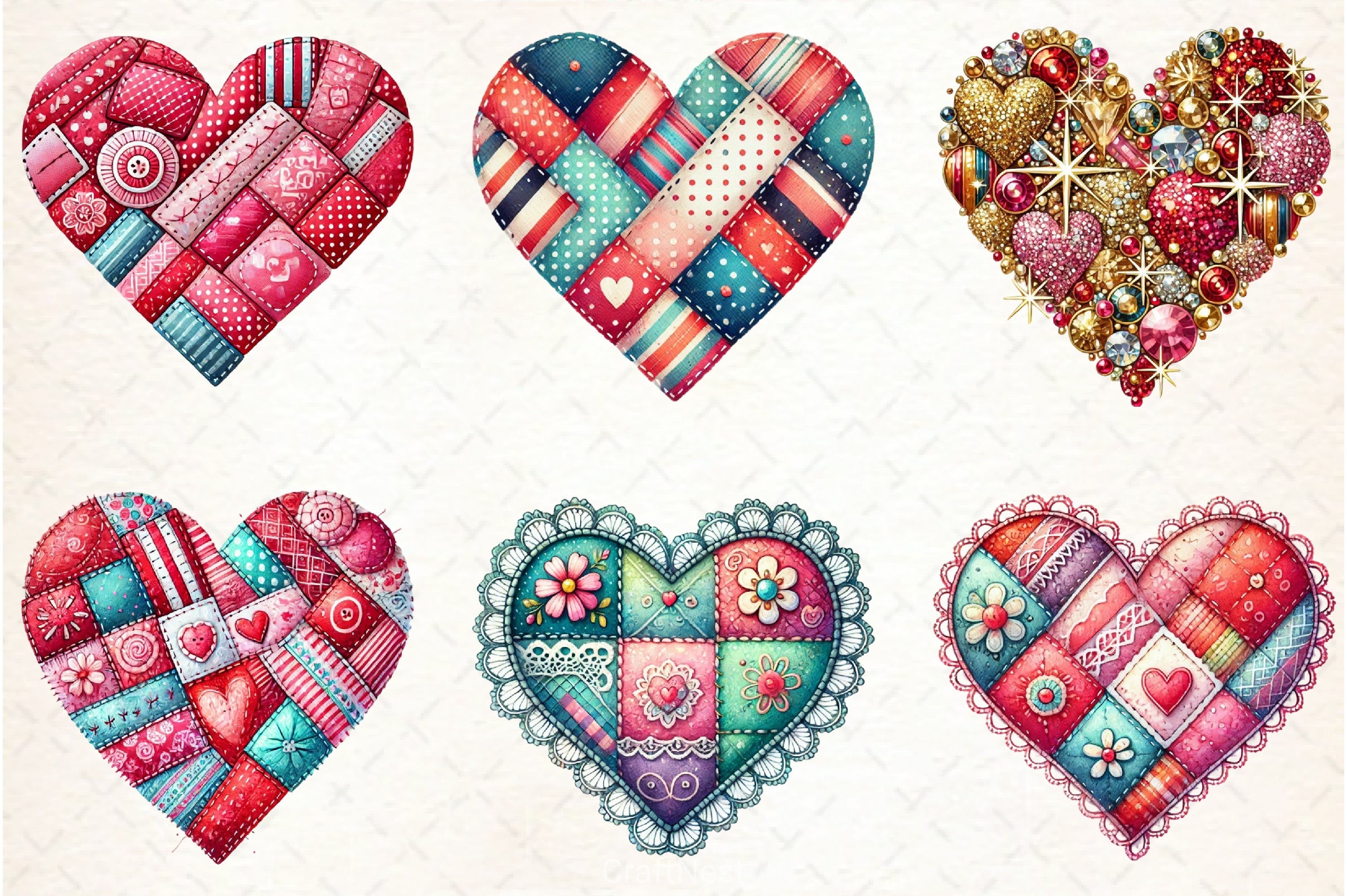 Patchwork Heart Valentine's Clipart Bundle - CraftNest - Digital Crafting and Art