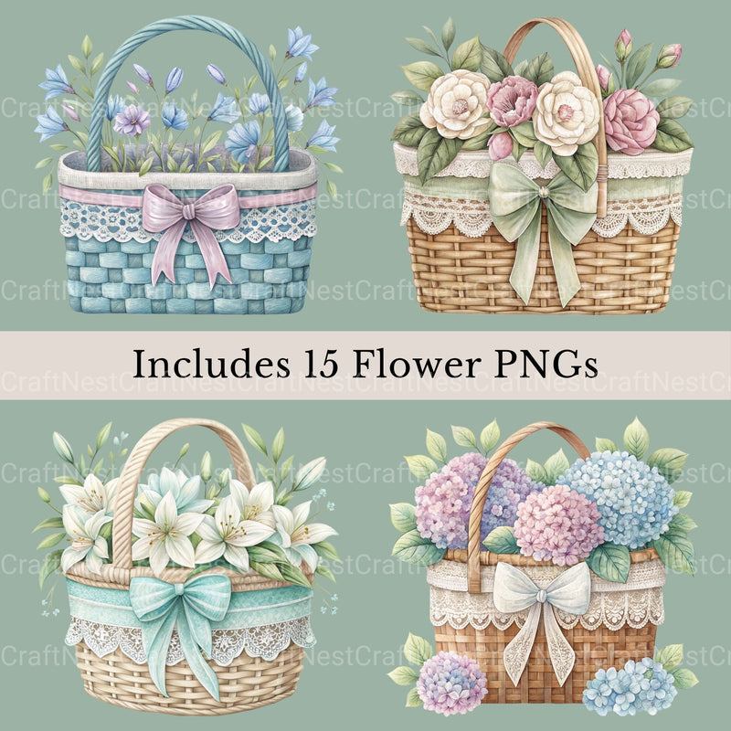 Flower Baskets Clipart Bundle - CraftNest - Digital Crafting and Art