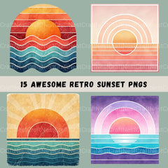 Retro Sunsets Square Clipart Bundle - CraftNest - Digital Crafting and Art
