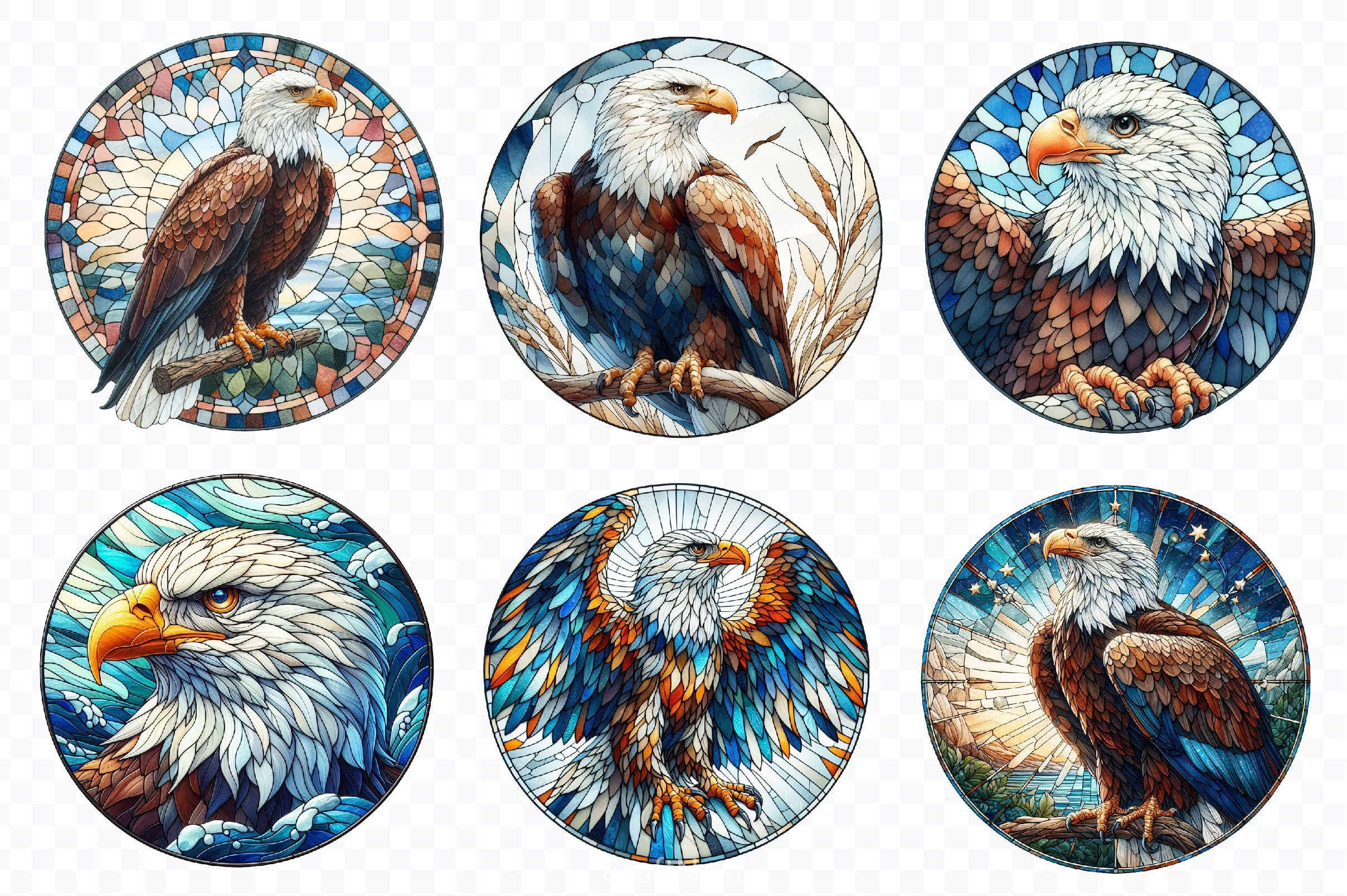 Bald Eagle Stained Glass North America Clipart Bundle - CraftNest - Digital Crafting and Art