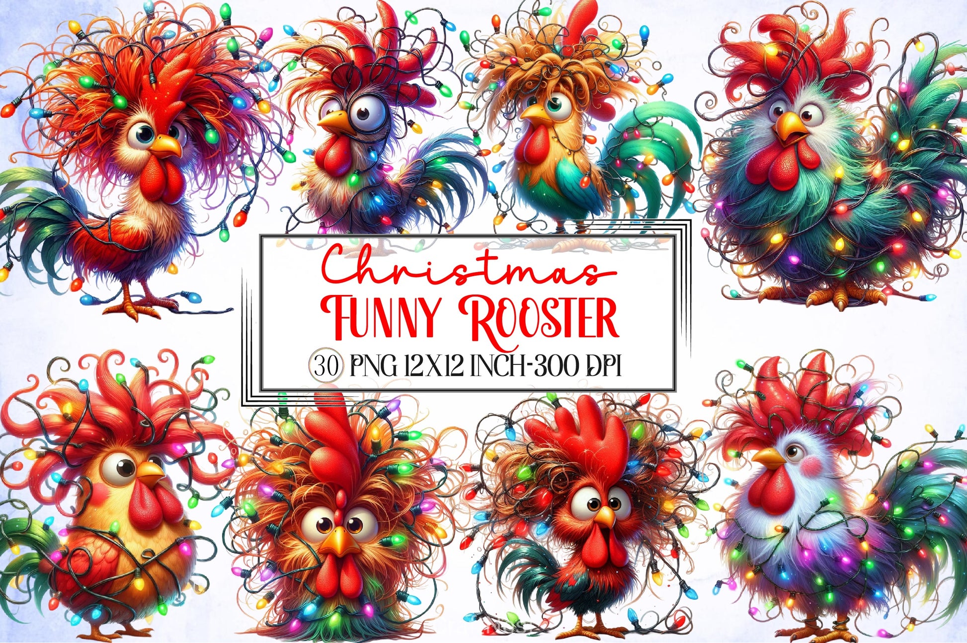 Christmas Rooster Clipart Bundle - CraftNest - Digital Crafting and Art