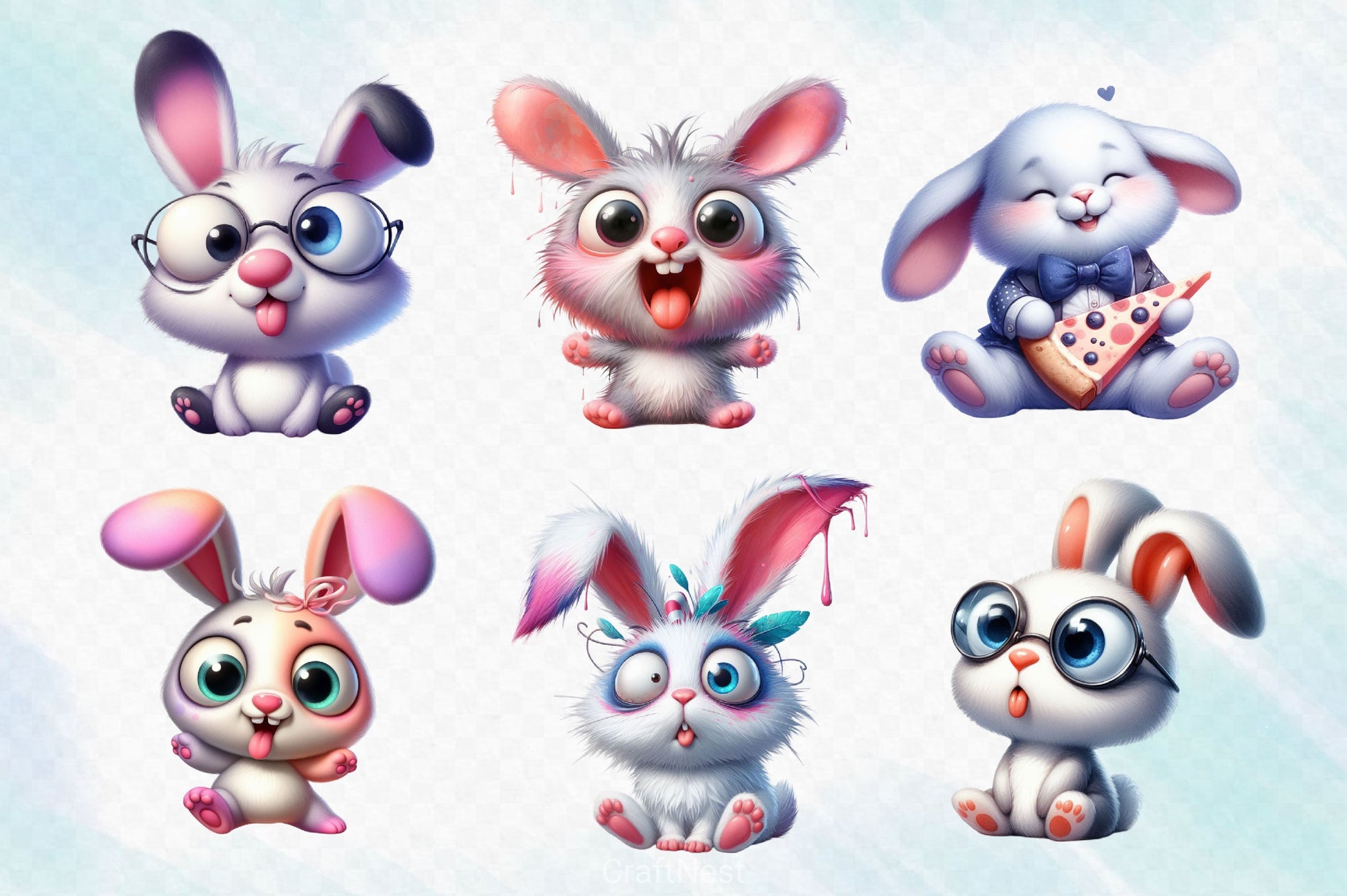Funny Cute Bunny Clipart Bundle - CraftNest - Digital Crafting and Art