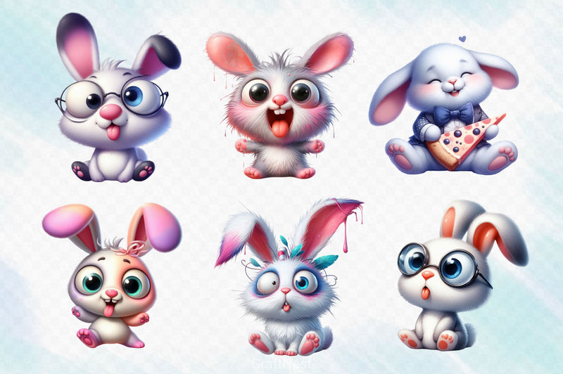 Funny Cute Bunny Clipart Bundle - CraftNest - Digital Crafting and Art