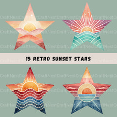 Retro Sunsets Star Clipart Bundle - CraftNest - Digital Crafting and Art