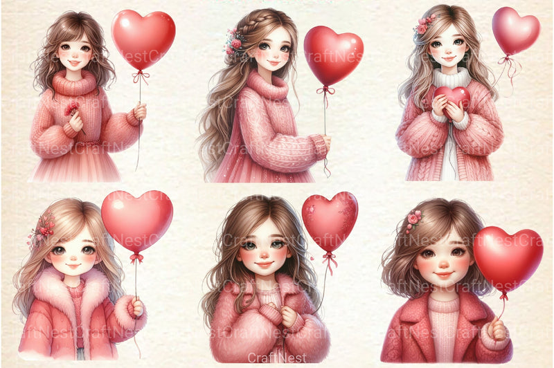 Valentine Cute Girl Clipart Bundle - CraftNest - Digital Crafting and Art
