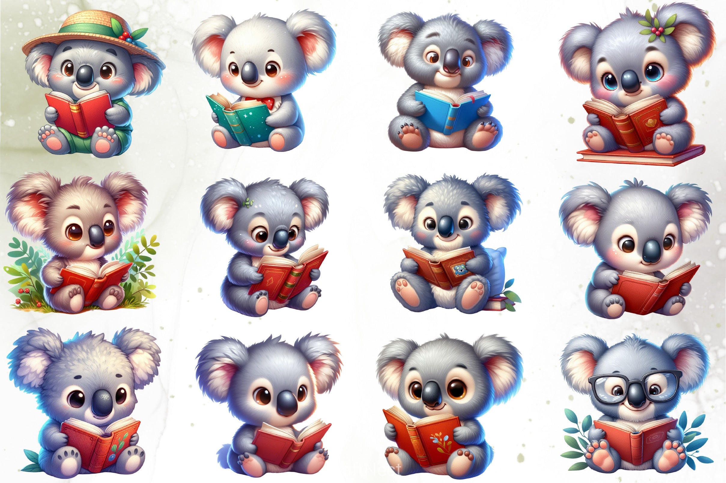 Cute Koala Reading Clipart Bundle - CraftNest - Digital Crafting and Art