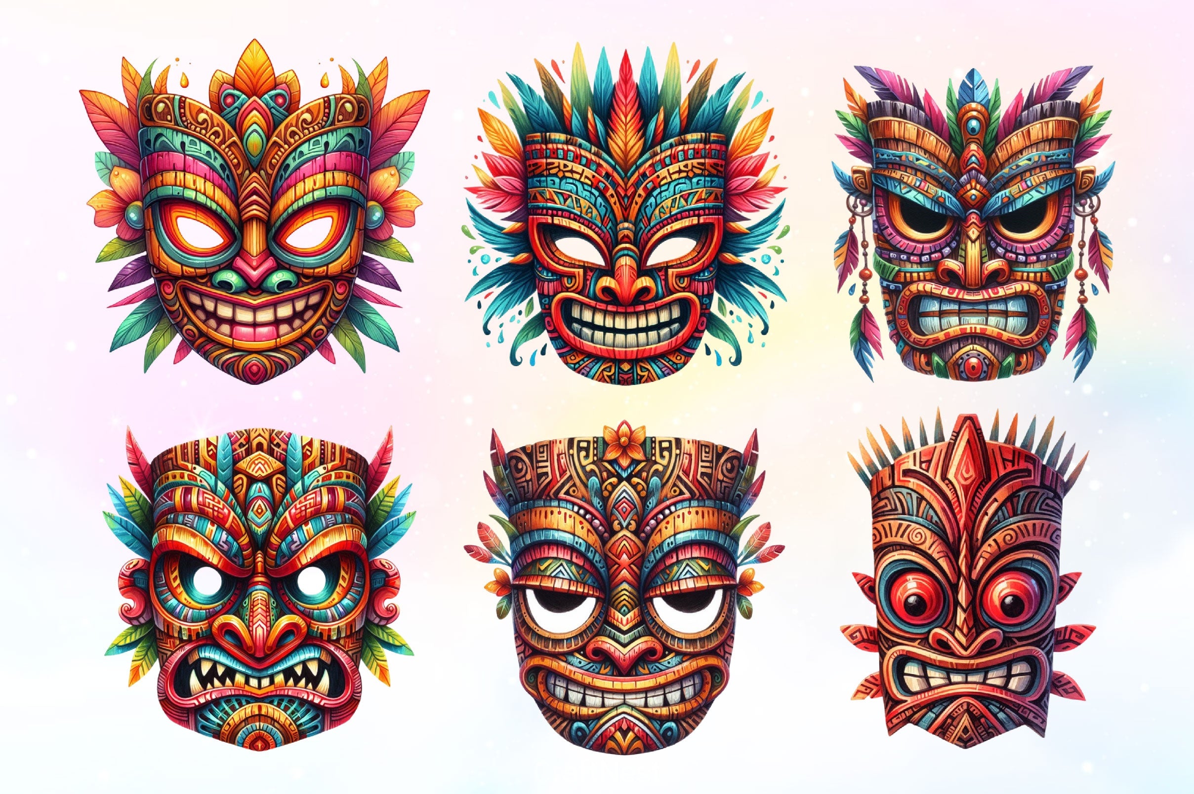 Festival Tiki Mask Clipart Bundle 2 - CraftNest - Digital Crafting and Art