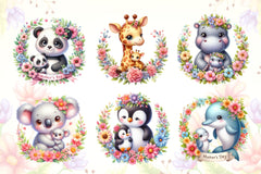 Animals With Floral Wreath Mother's Day Clipart Bundle - CraftNest - Digital Crafting and Art
