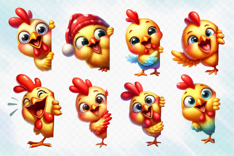 Funny Chick Peeking Around Corner Clipart Bundle - CraftNest - Digital Crafting and Art