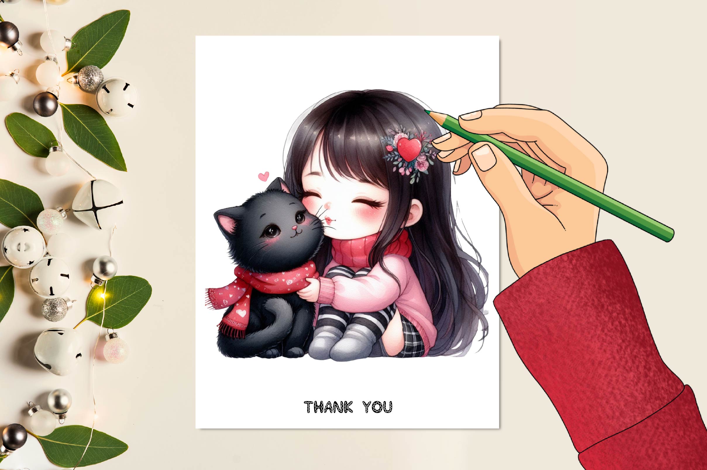 Cute Girl & Cat Clipart Bundle - CraftNest - Digital Crafting and Art