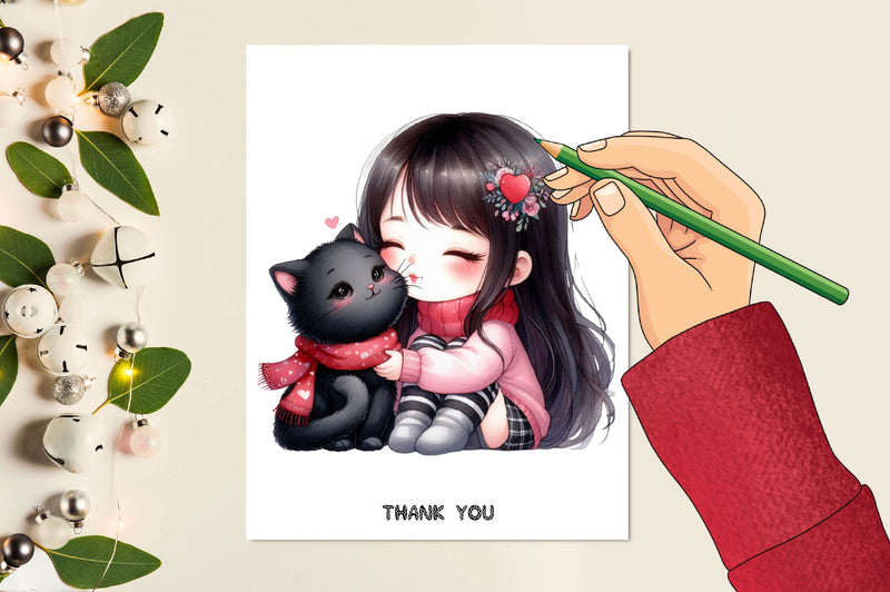 Cute Girl & Cat Clipart Bundle - CraftNest - Digital Crafting and Art