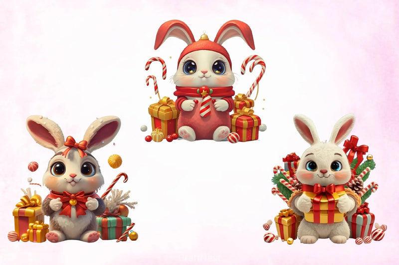 Cute Rabbit Christmas Clipart Bundle - CraftNest - Digital Crafting and Art