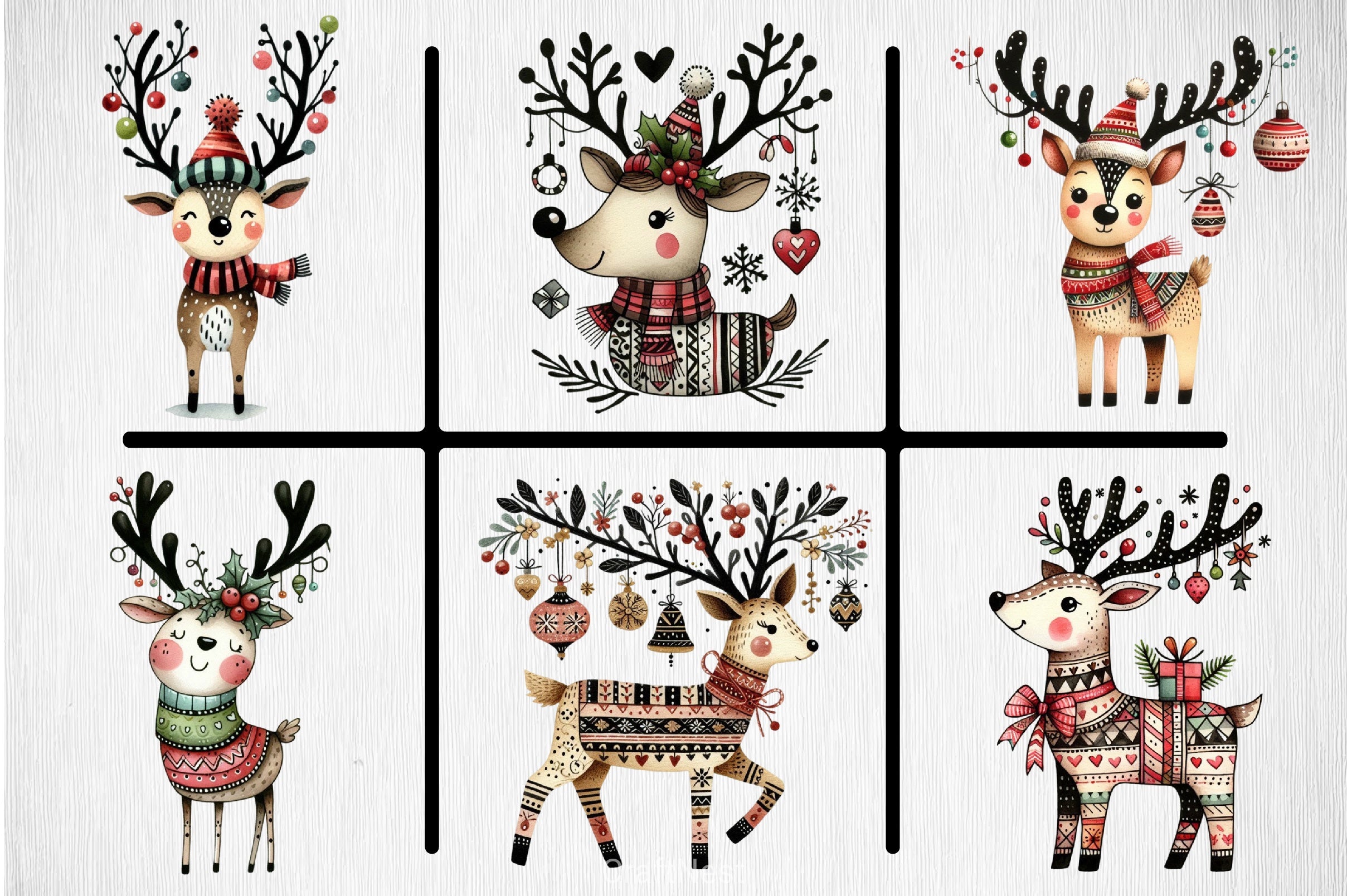 Christmas Reindeer Folk Art Clipart Bundle - CraftNest - Digital Crafting and Art