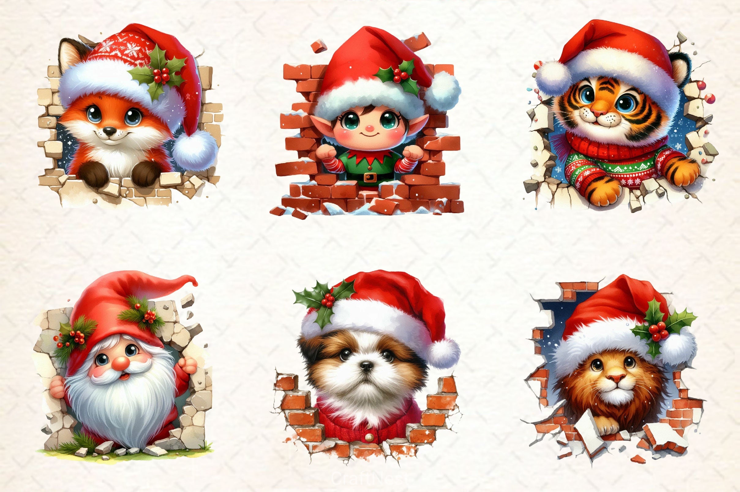 Christmas Animal Broken Wall Clipart Bundle - CraftNest - Digital Crafting and Art