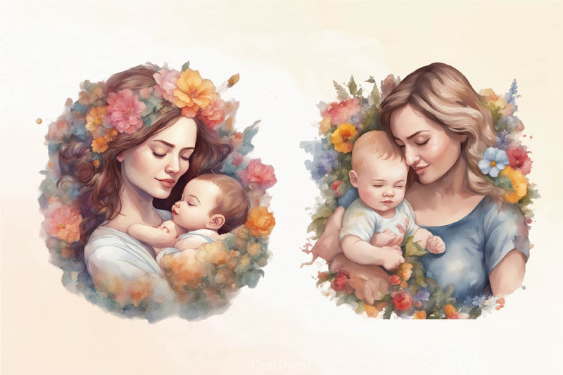 Mother And Her Baby Clipart Bundle - CraftNest - Digital Crafting and Art