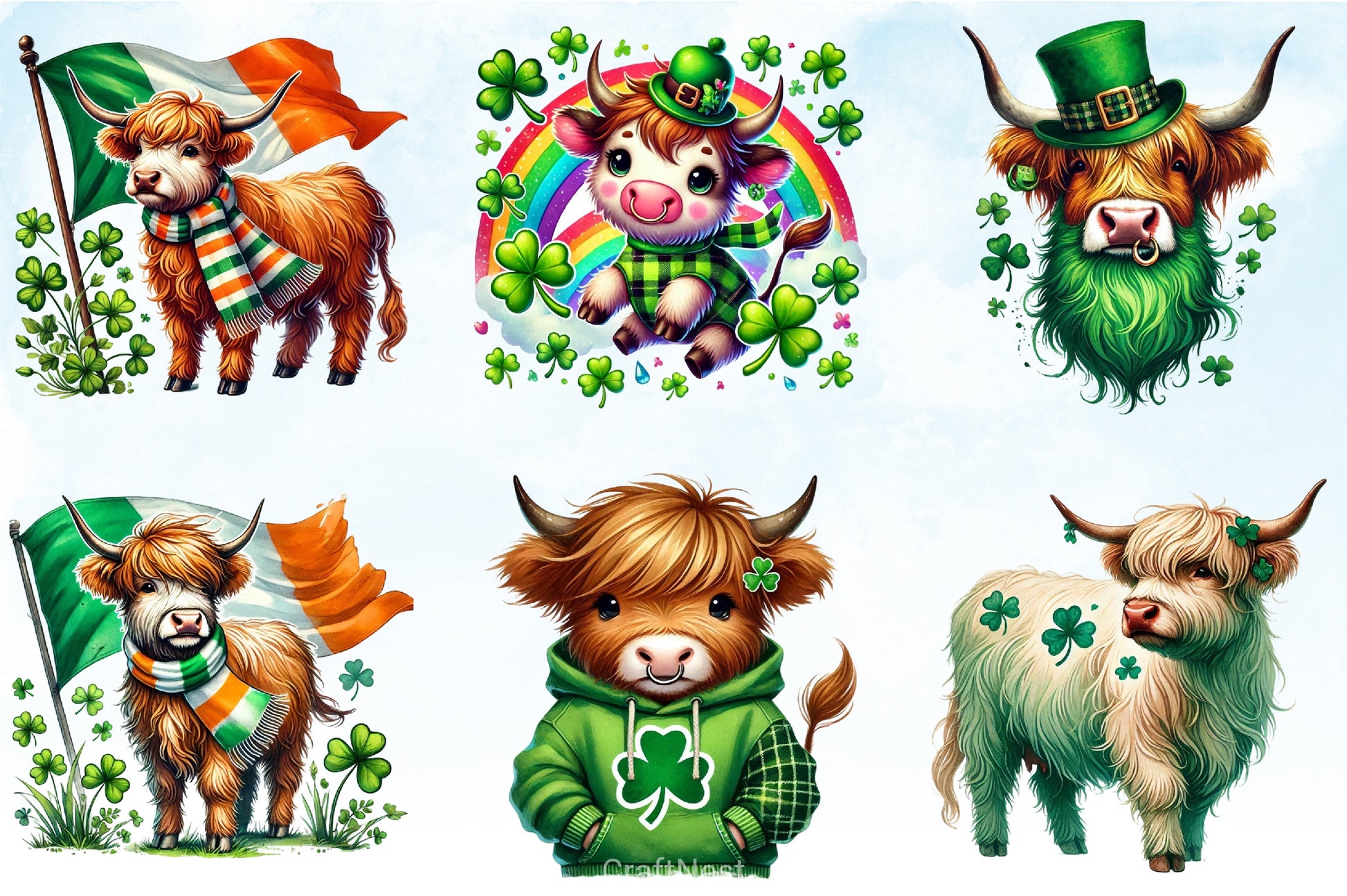 St Patrick's Day Highland Cow Clipart Bundle - CraftNest - Digital Crafting and Art