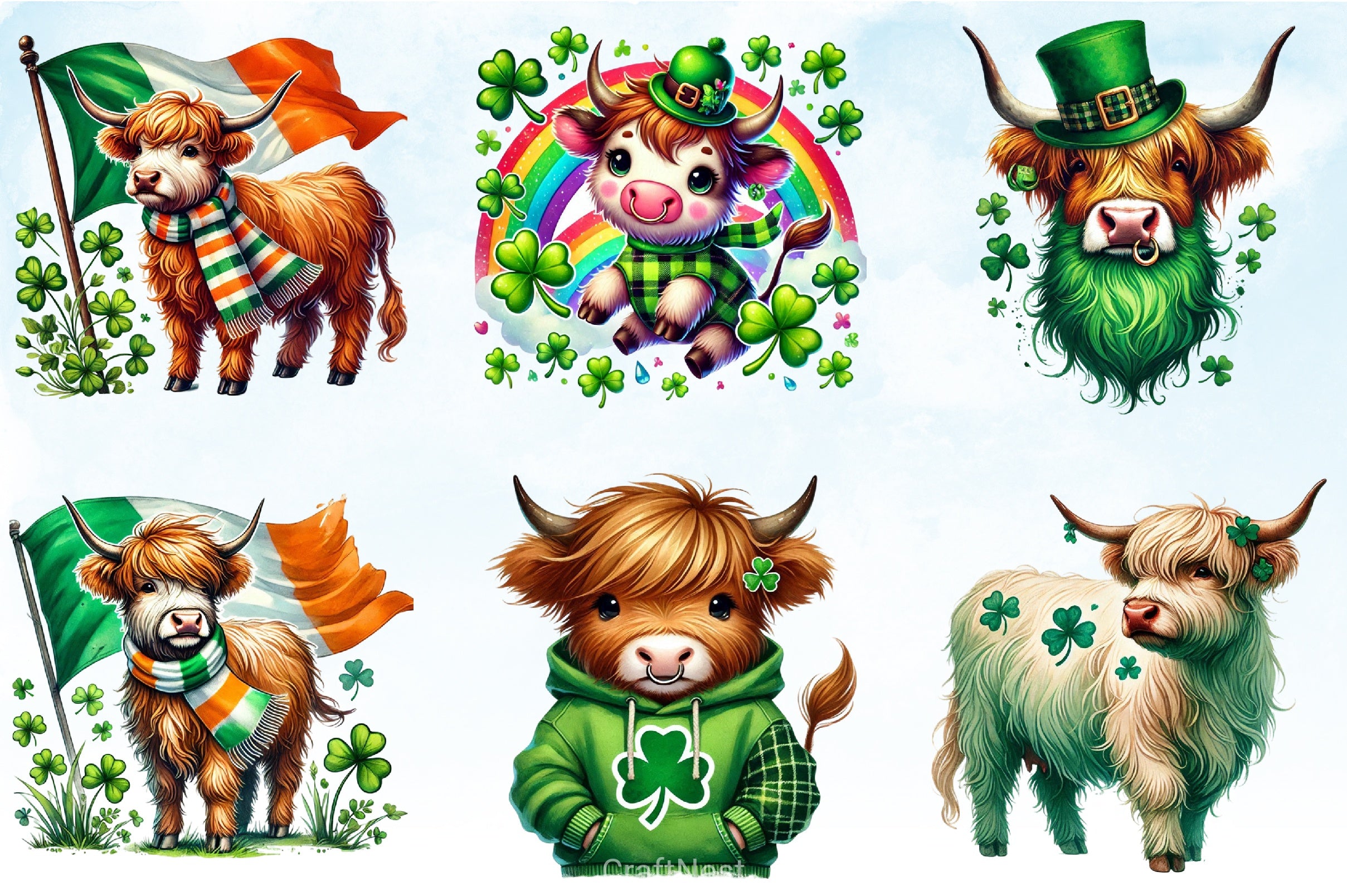 St Patrick's Day Highland Cow Clipart Bundle - CraftNest - Digital Crafting and Art