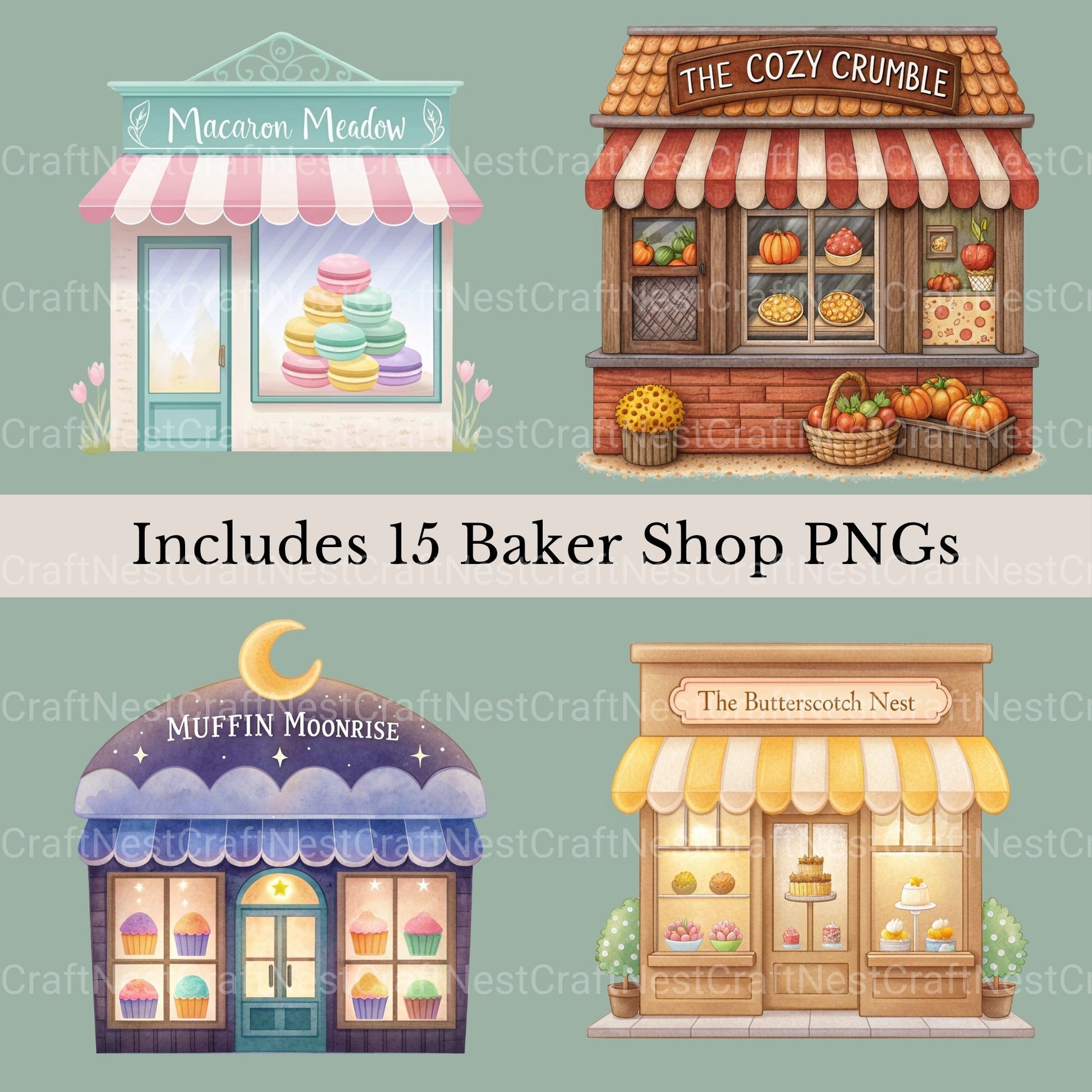 Village Shops Bakeries Clipart Bundle - CraftNest - Digital Crafting and Art