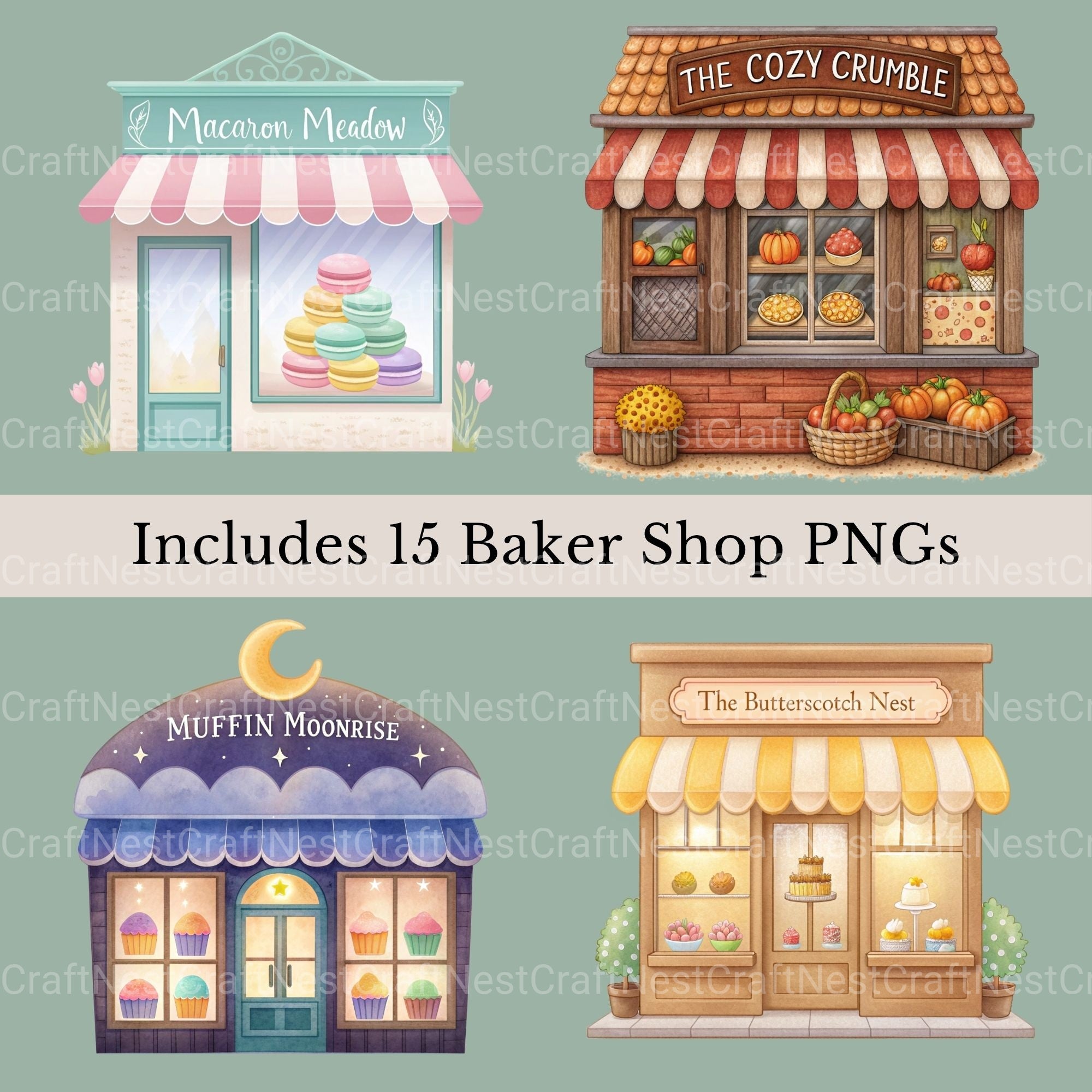 Village Shops Bakeries Clipart Bundle - CraftNest - Digital Crafting and Art