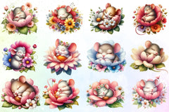 Mouse Sleeping in Flower Clipart Bundle - CraftNest - Digital Crafting and Art