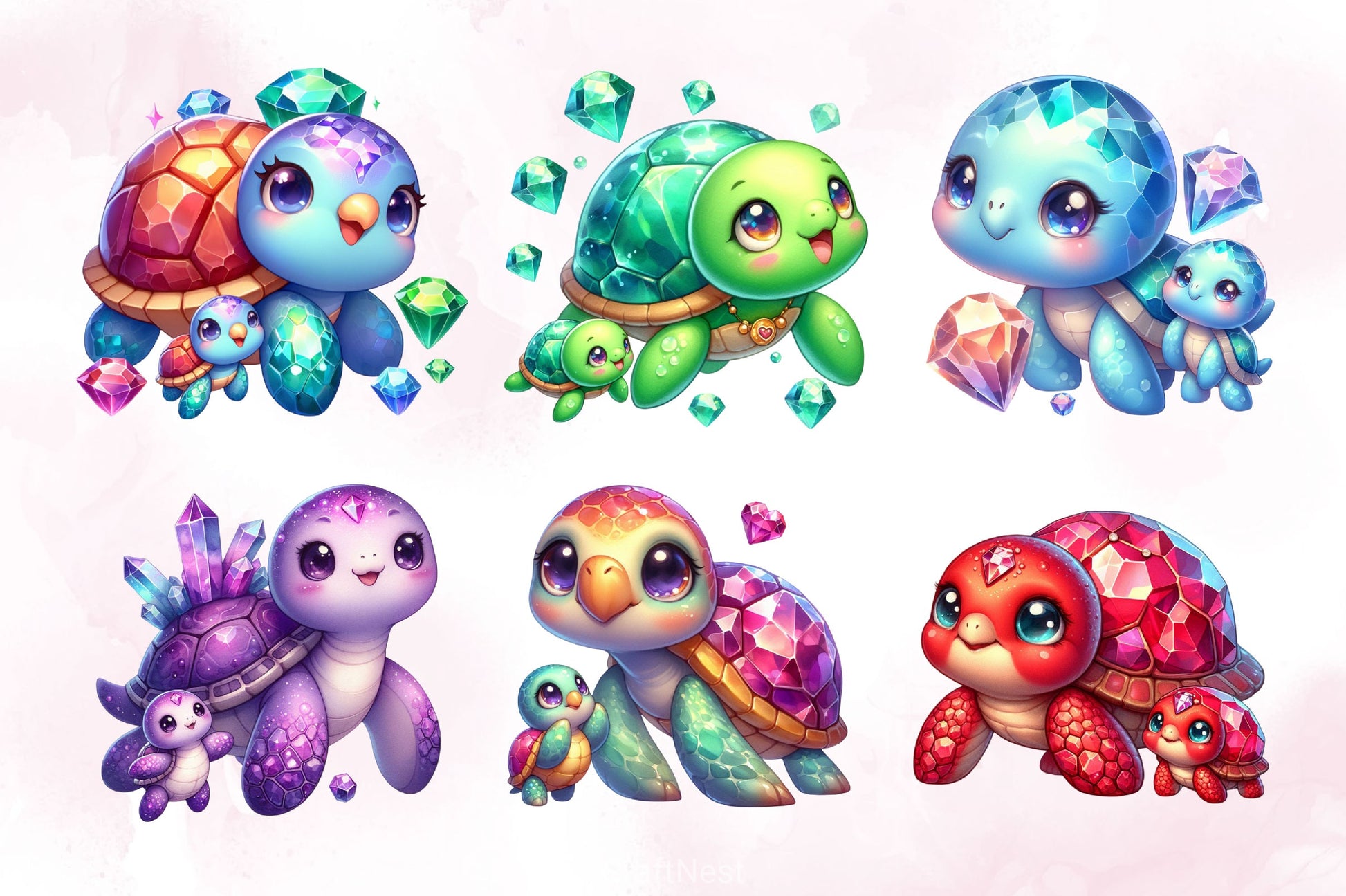 Gem Sea Turtle Mom And Baby Clipart Bundle 2 - CraftNest - Digital Crafting and Art
