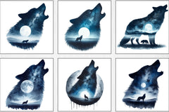 Moon Wolf Howling Clipart Bundle - CraftNest - Digital Crafting and Art