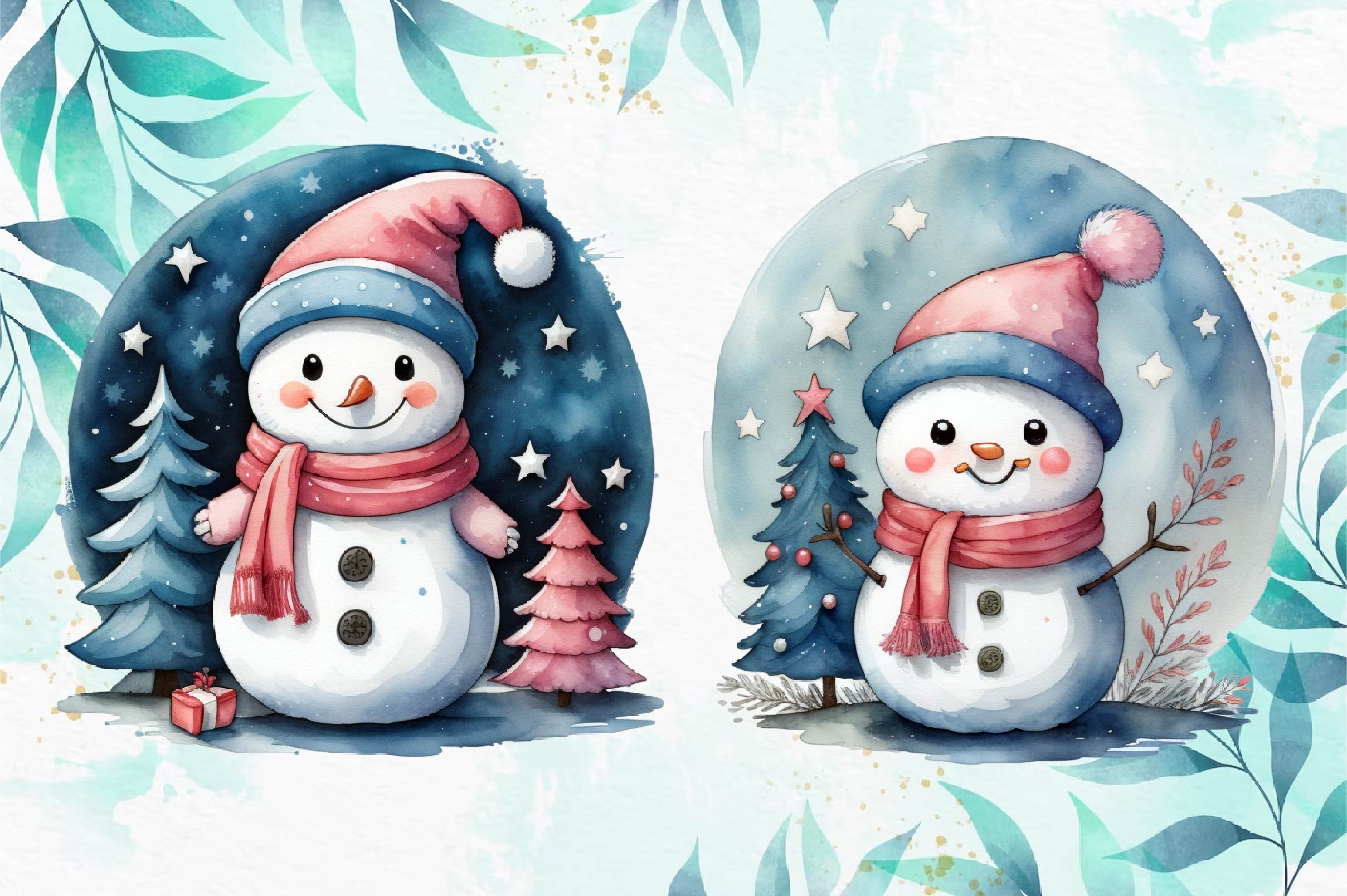 Pastel Snowman Clipart Bundle - CraftNest - Digital Crafting and Art