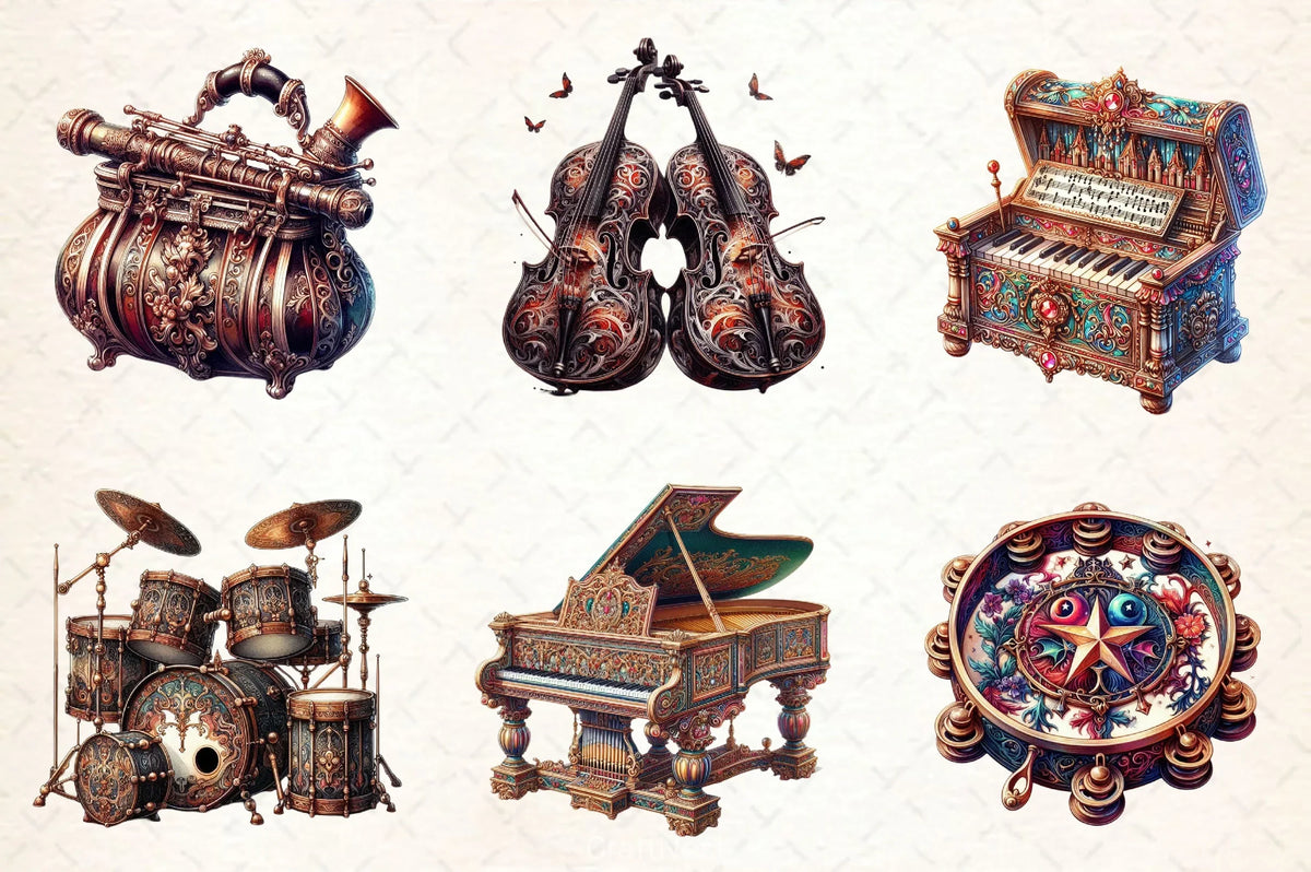 Gothical Instruments Antique Gothic Instruments Clipart Bundle