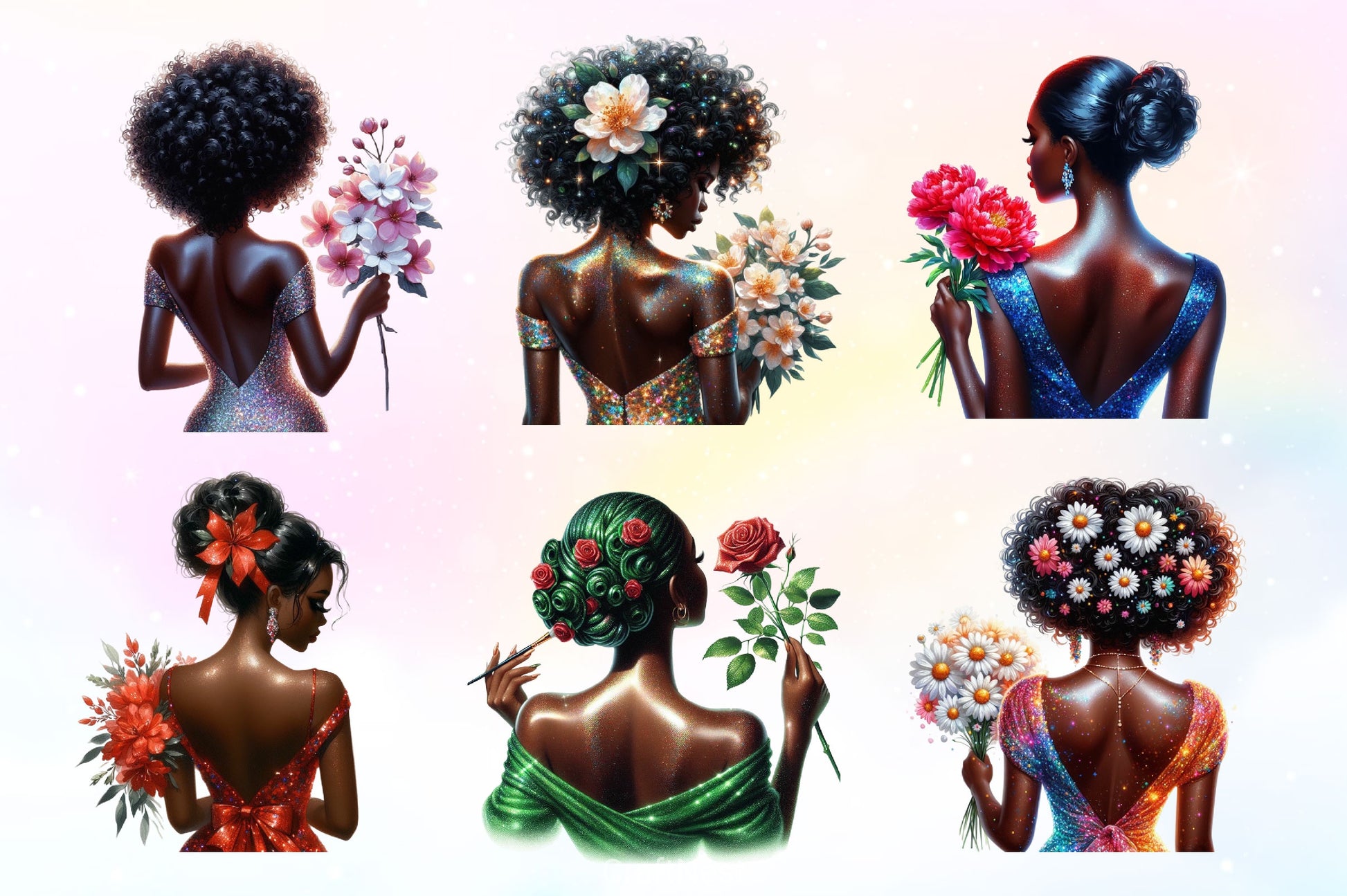 Black Woman Rear View Clipart Bundle - CraftNest - Digital Crafting and Art
