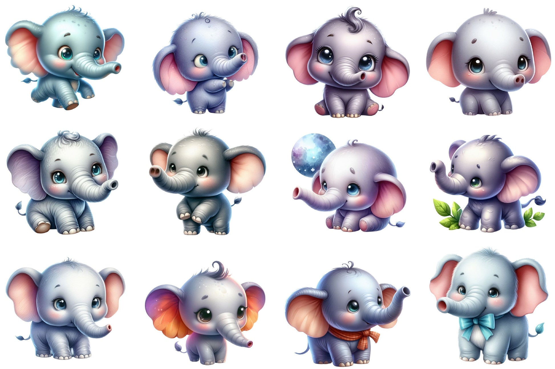 Cute Elephant Clipart Bundle - CraftNest - Digital Crafting and Art