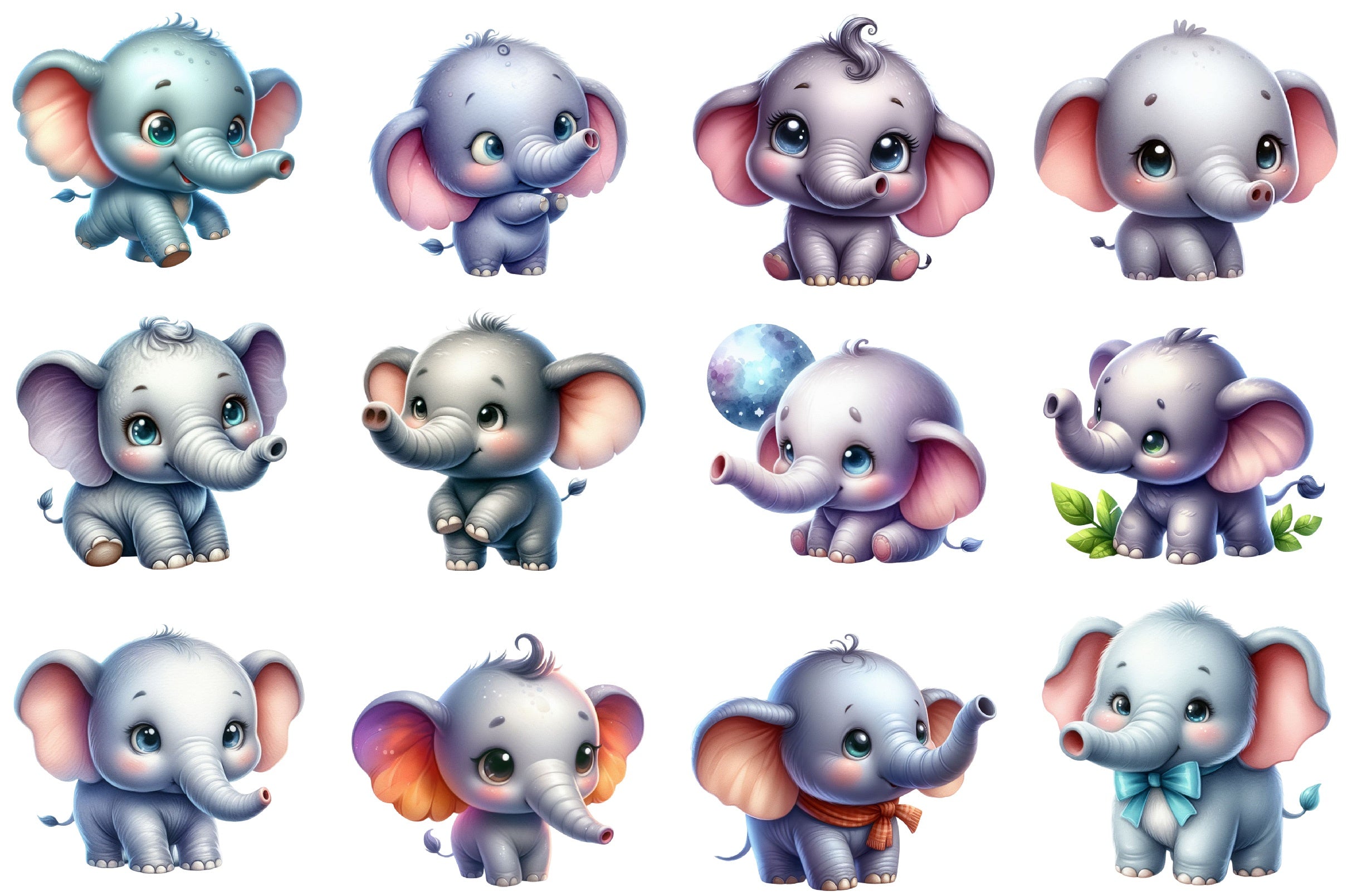 Cute Elephant Clipart Bundle - CraftNest - Digital Crafting and Art
