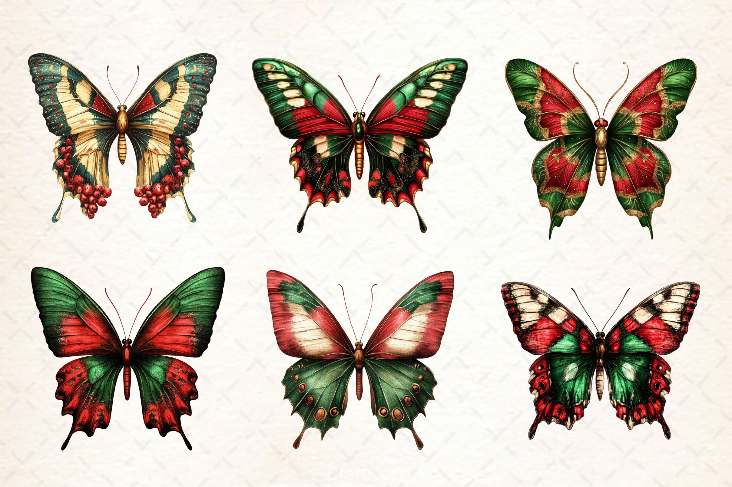 Christmas Butterfly Clipart Bundle 2 - CraftNest - Digital Crafting and Art