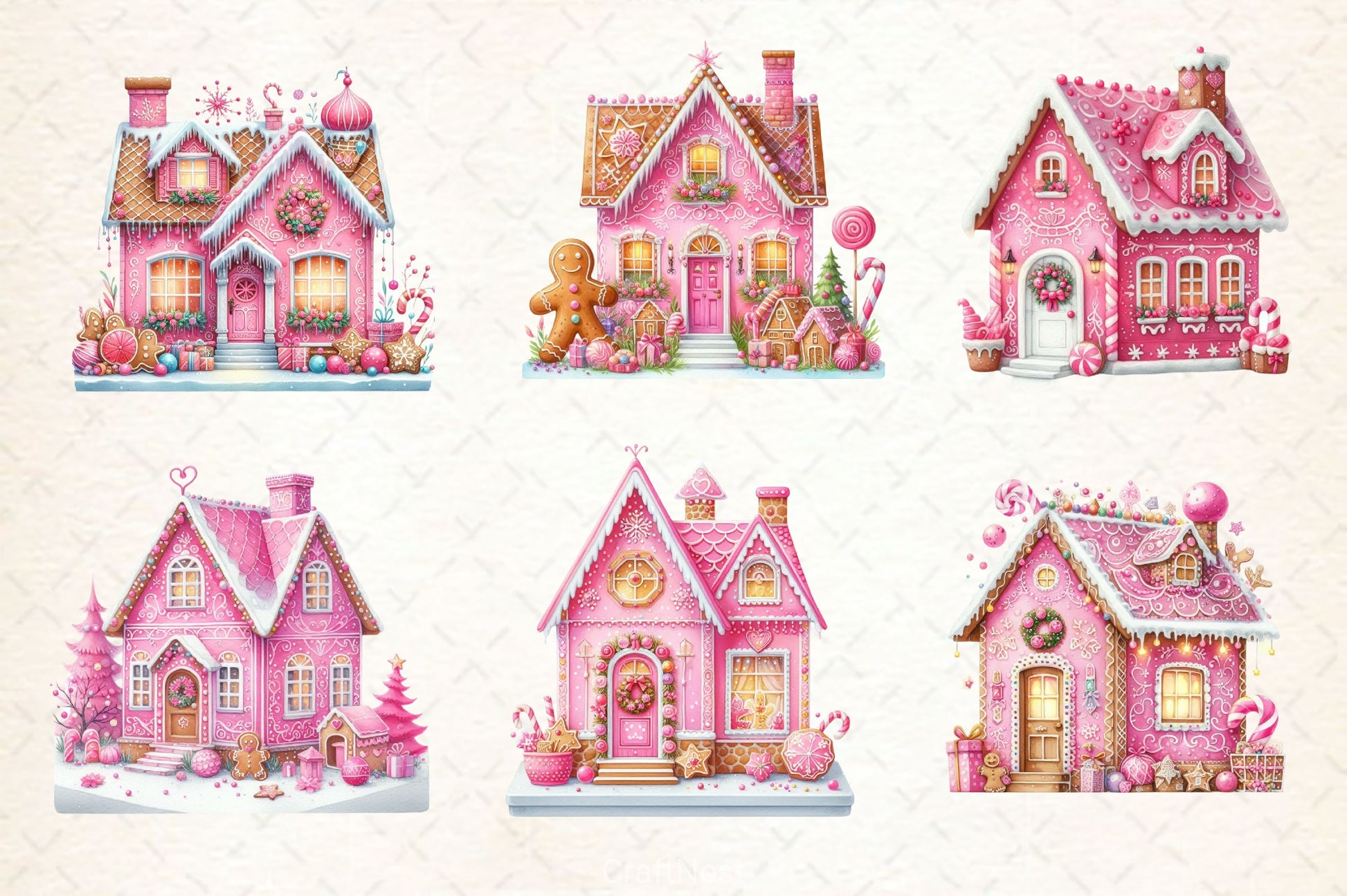 Pink Christmas Gingerbread House Clipart Bundle - CraftNest - Digital Crafting and Art