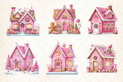 Pink Christmas Gingerbread House Clipart Bundle - CraftNest - Digital Crafting and Art