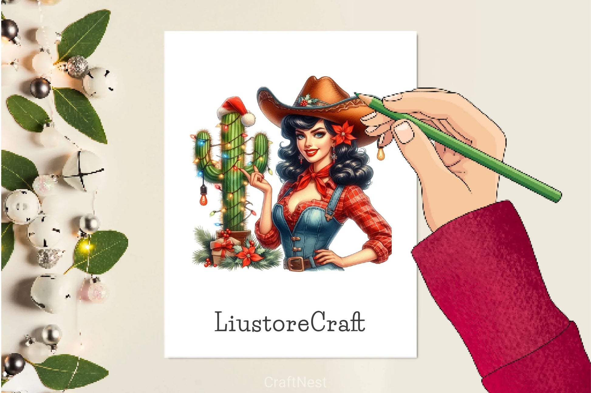 Vintage Christmas Cowboy Girls Clipart Bundle - CraftNest - Digital Crafting and Art