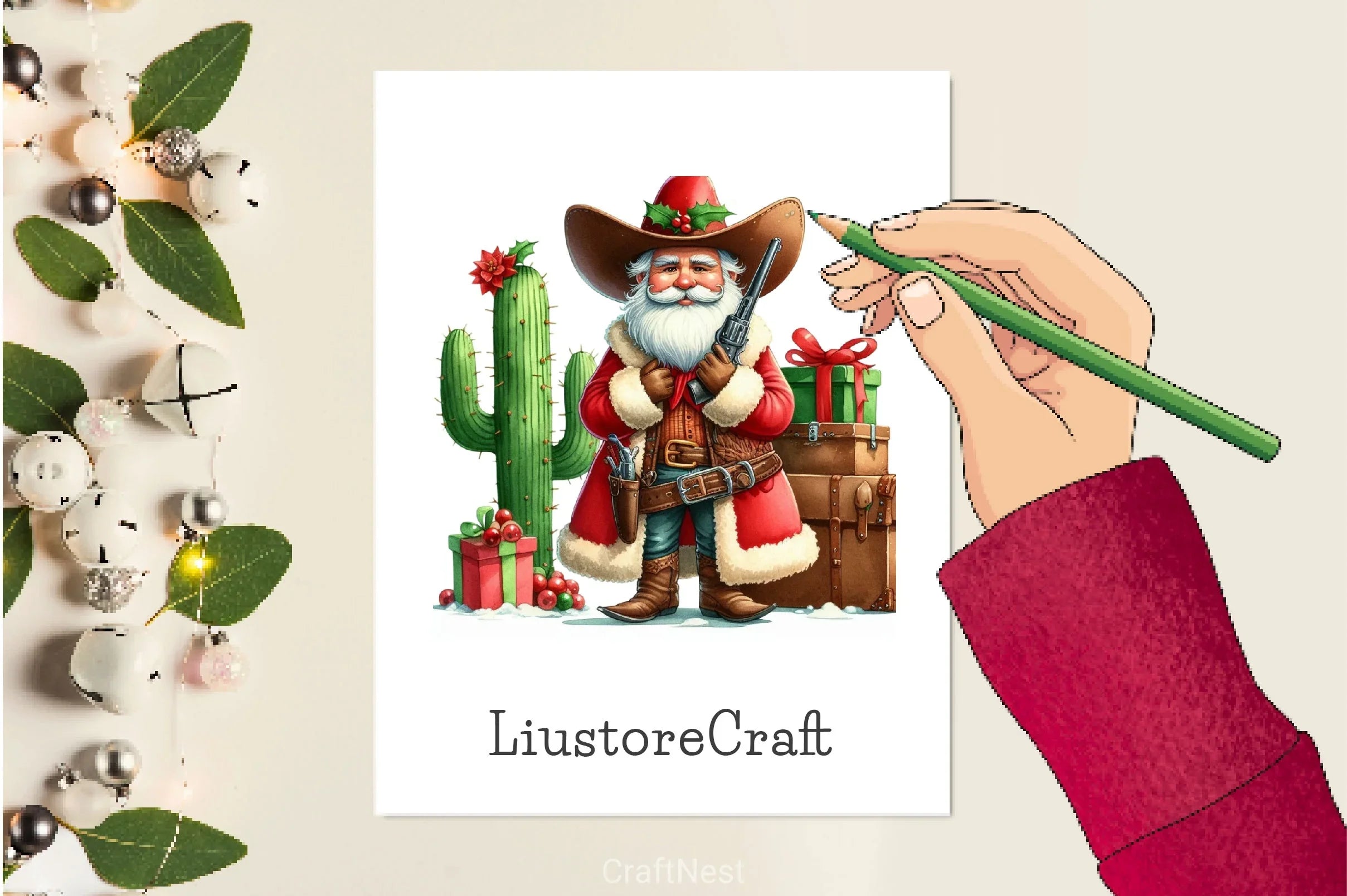 Vintage Christmas Cowboy Santa Clipart Bundle 2 - CraftNest - Digital Crafting and Art