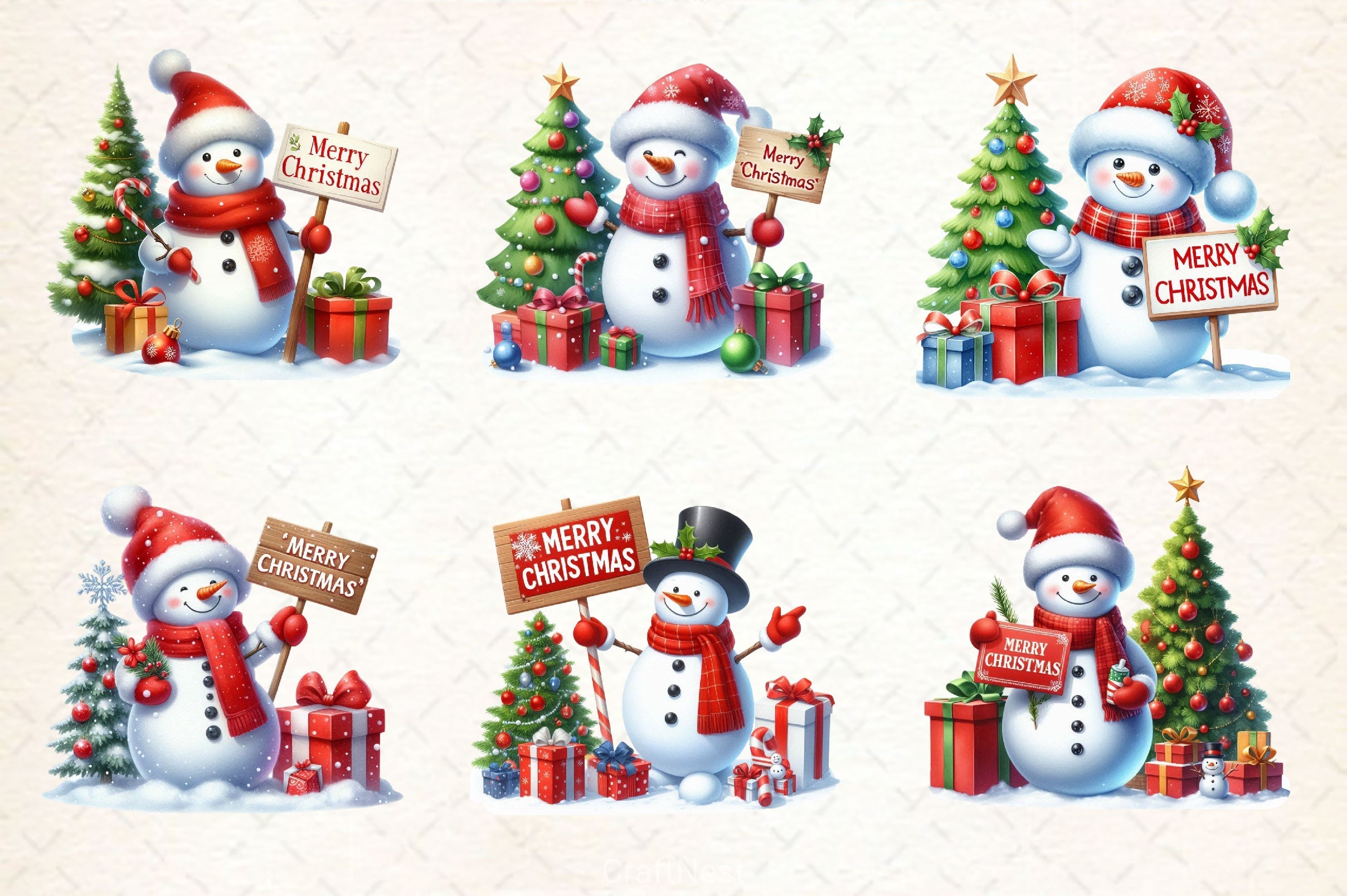 Cute Snowman Christmas Clipart Bundle - CraftNest - Digital Crafting and Art