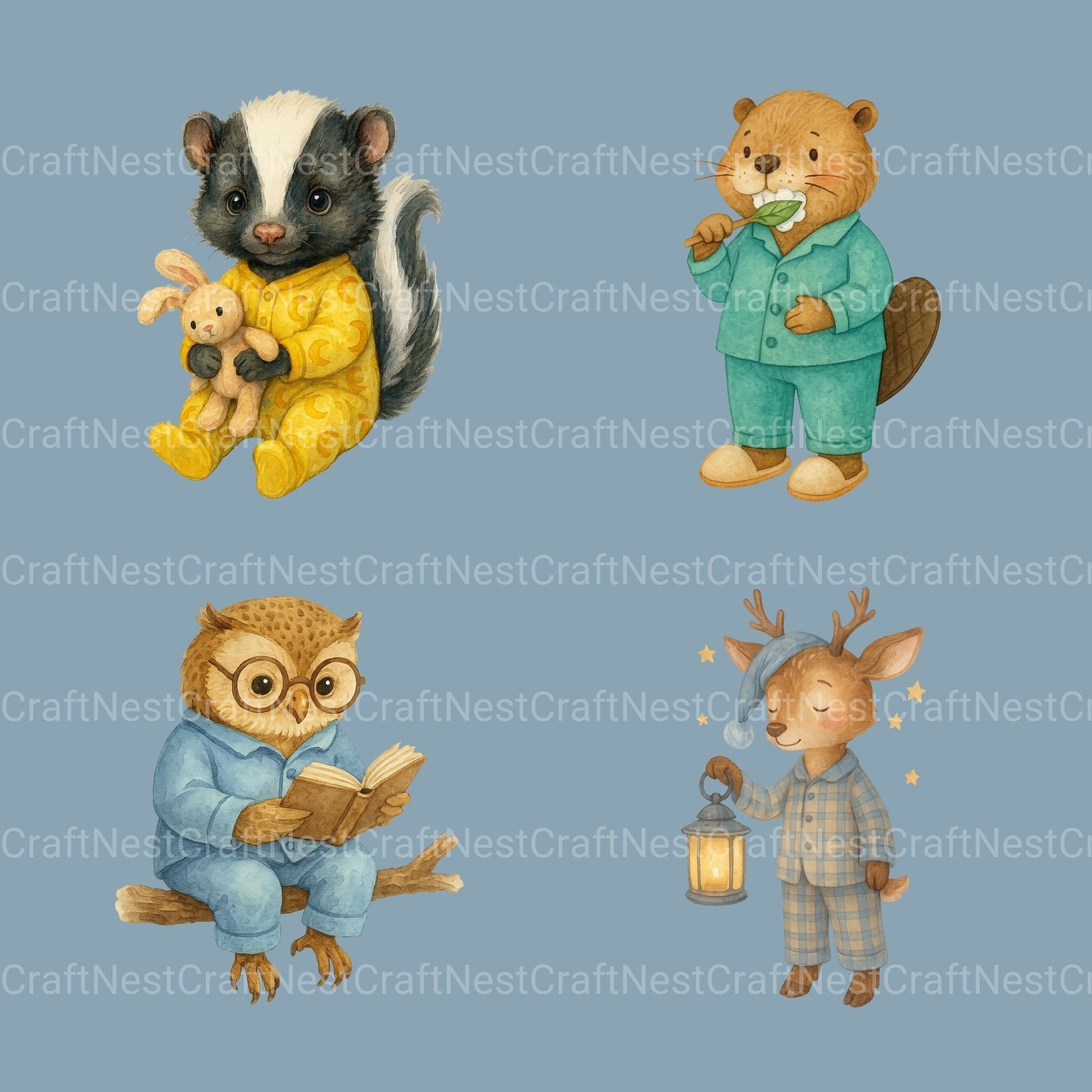 Woodland Animal Pjs 1 Clipart Bundle - CraftNest - Digital Crafting and Art