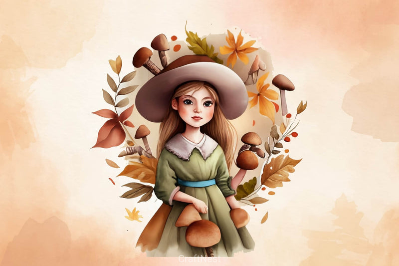 Girl With Mushrooms Autumn Fall Fairy Clipart Bundle - CraftNest - Digital Crafting and Art