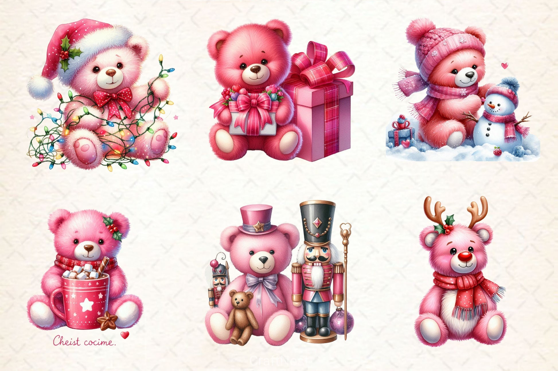 Pink Christmas Teddy Bear Clipart Bundle - CraftNest - Digital Crafting and Art