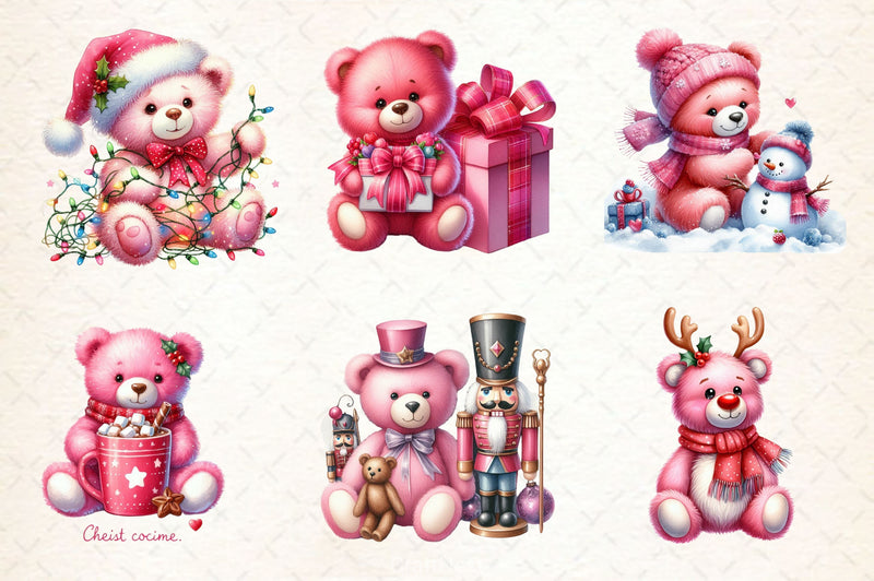 Pink Christmas Teddy Bear Clipart Bundle - CraftNest - Digital Crafting and Art