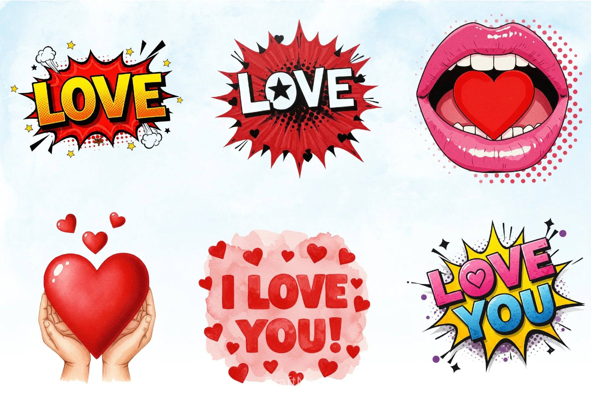 Pop Art Valentine Clipart Bundle - CraftNest - Digital Crafting and Art