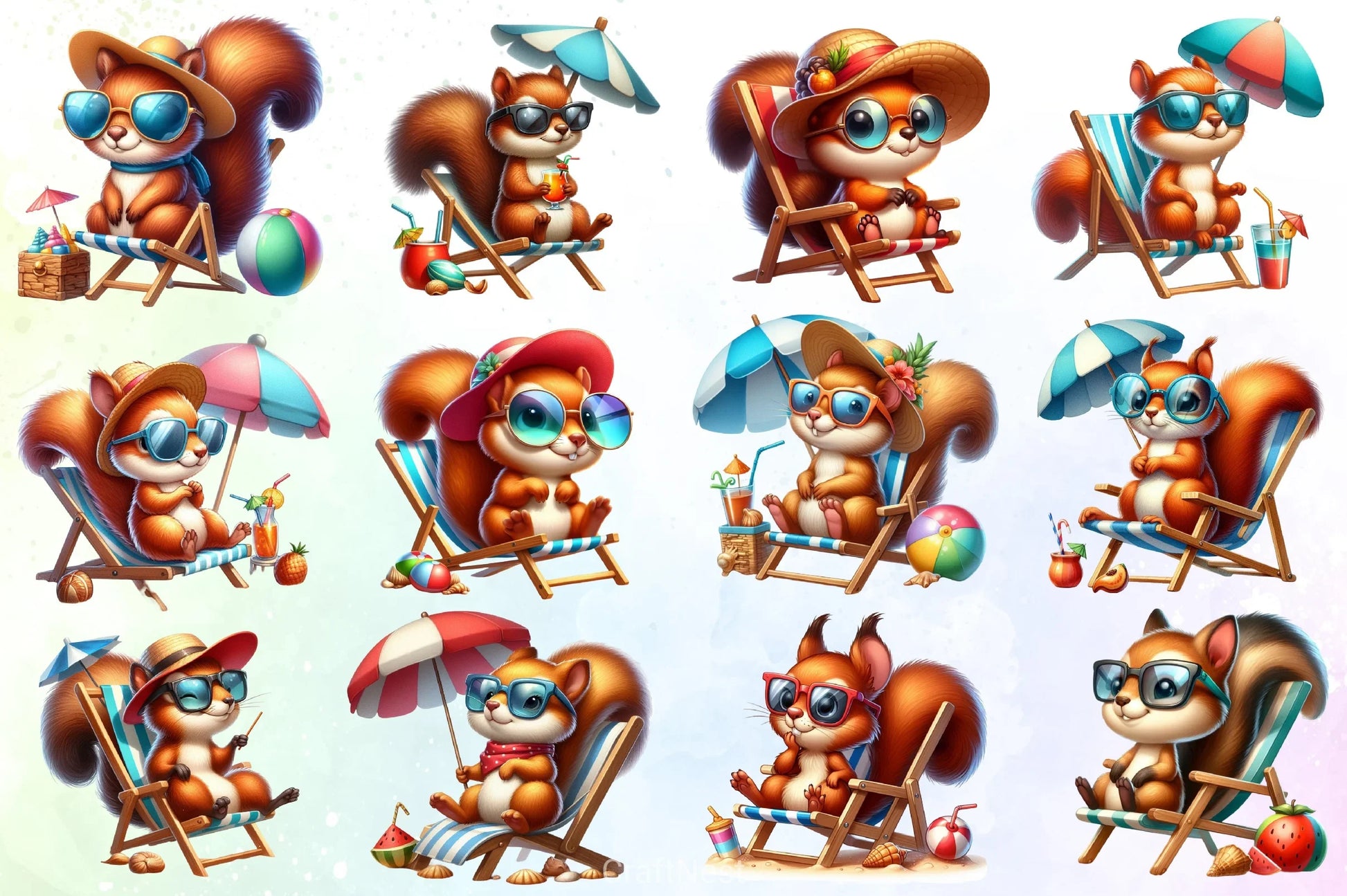 Cute Squirrel Beach Clipart Bundle - CraftNest - Digital Crafting and Art
