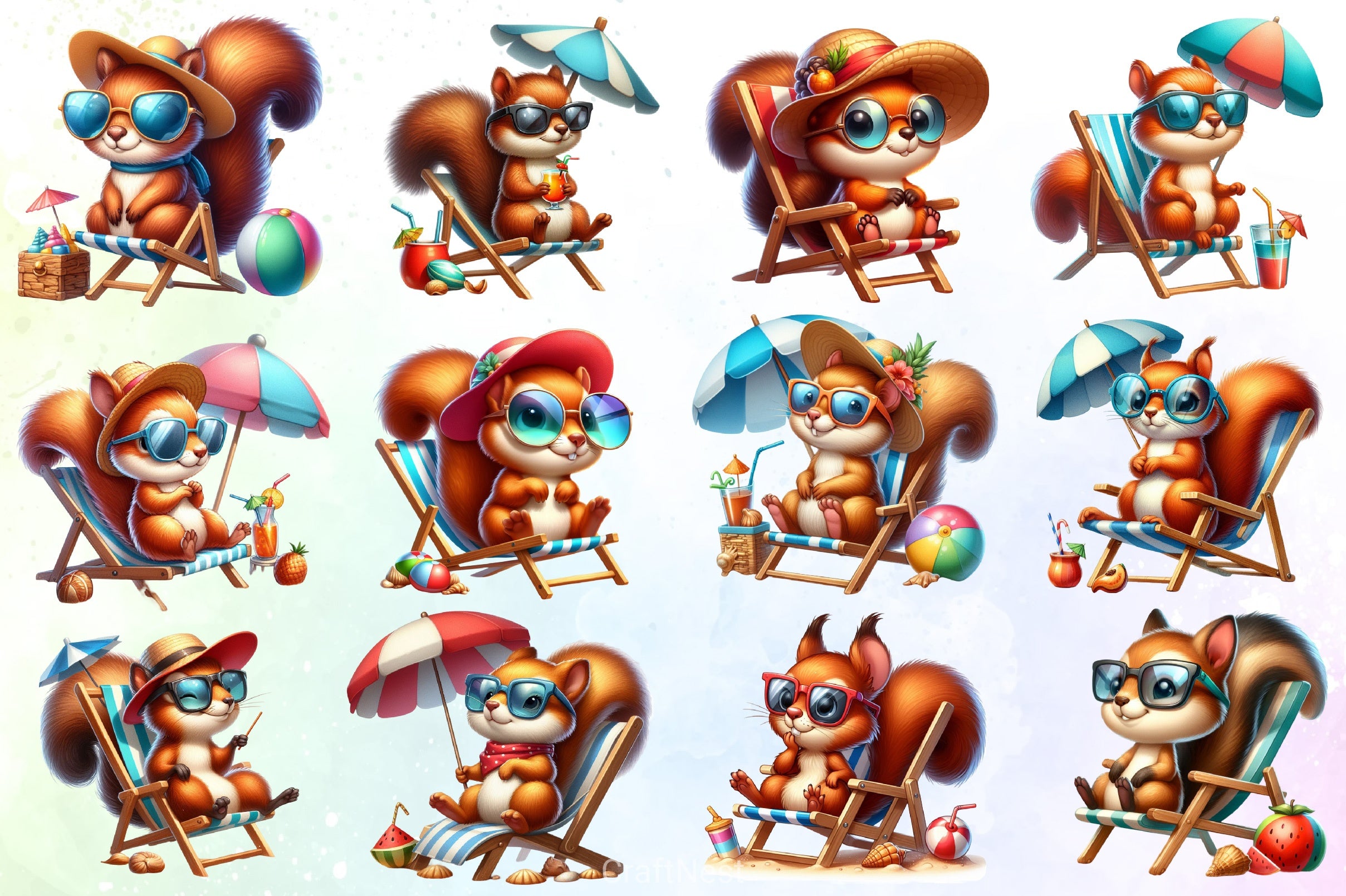 Cute Squirrel Beach Clipart Bundle - CraftNest - Digital Crafting and Art