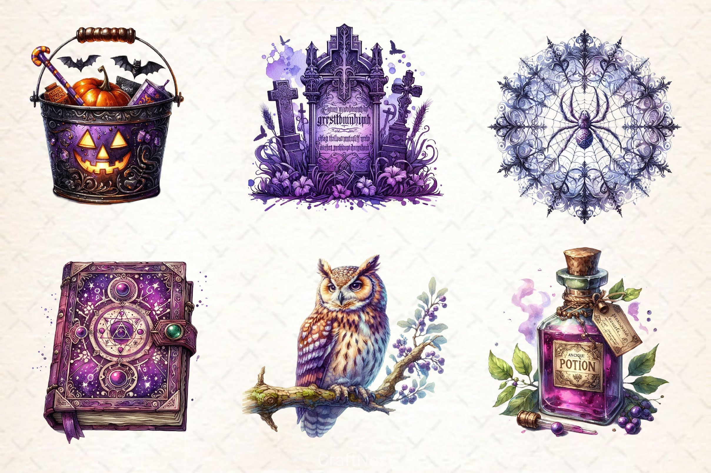 Antique Purple Halloween Set Clipart Bundle - CraftNest - Digital Crafting and Art