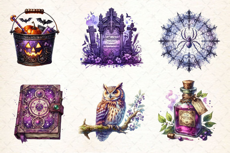 Antique Purple Halloween Set Clipart Bundle - CraftNest - Digital Crafting and Art