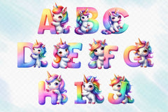 Cute Unicorn Alphabet Clipart Bundle - CraftNest - Digital Crafting and Art