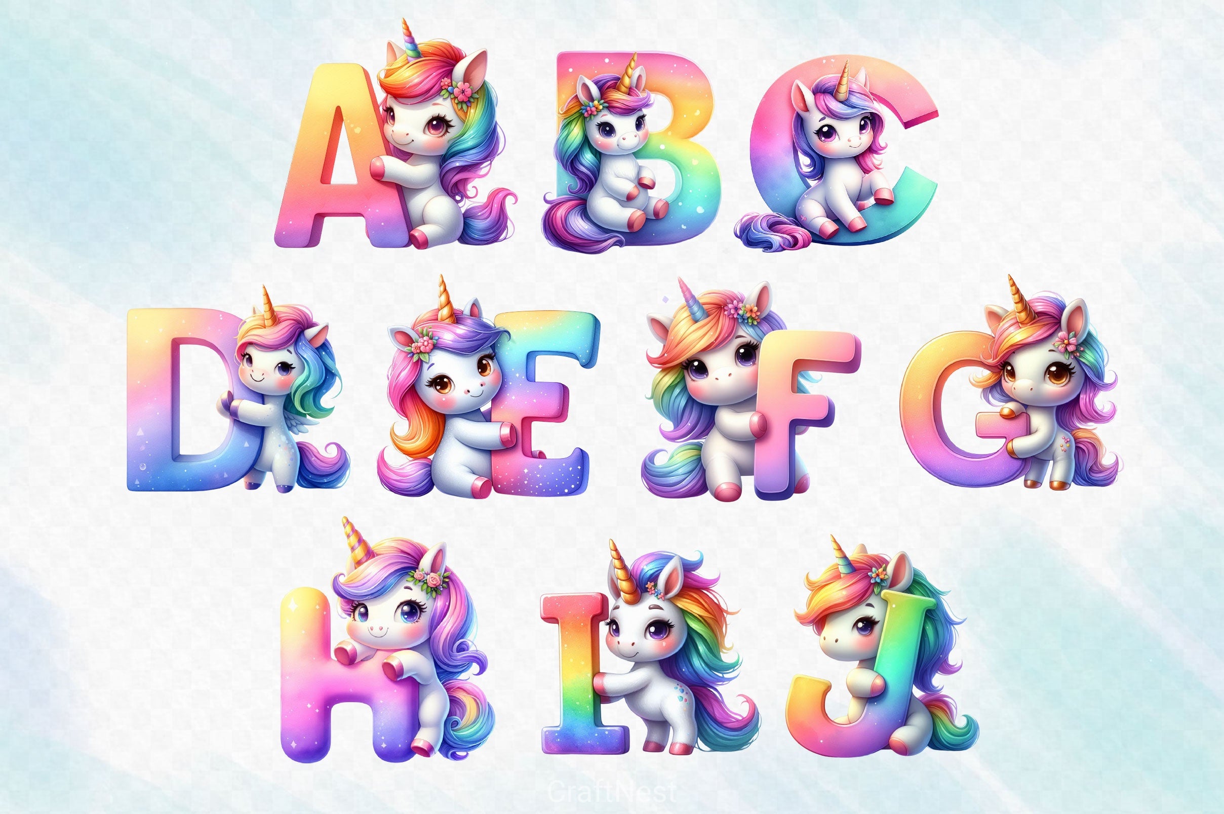 Cute Unicorn Alphabet Clipart Bundle - CraftNest - Digital Crafting and Art